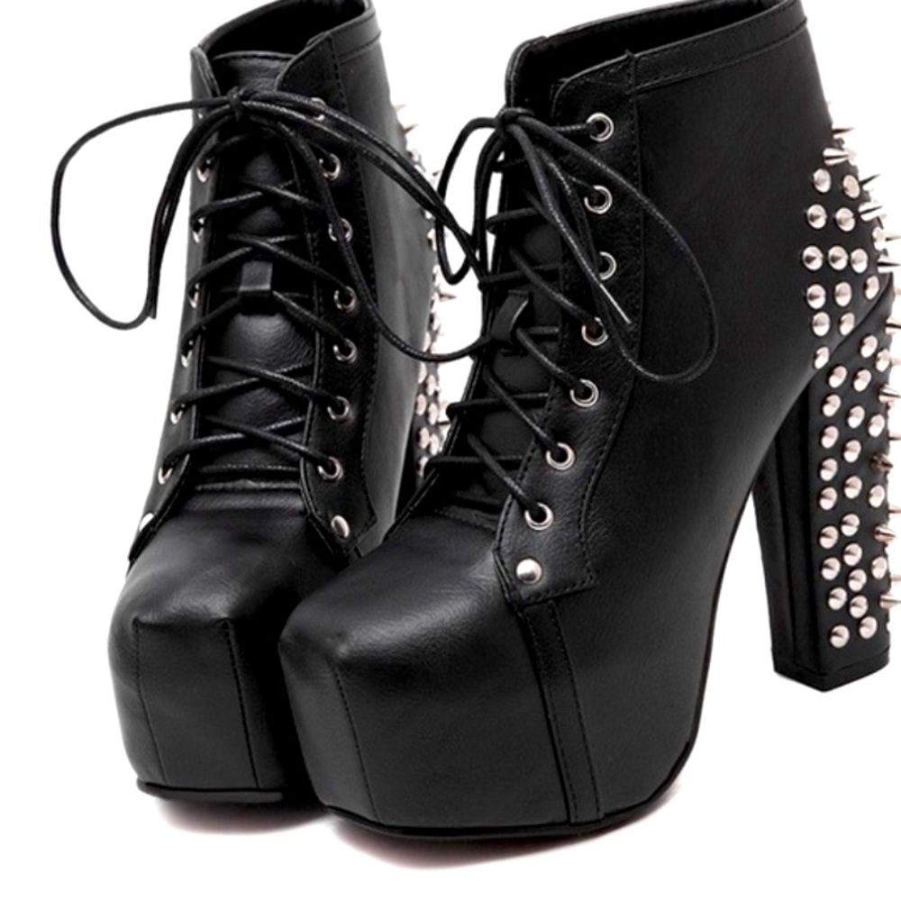 Black Chunky Heel Booty with silver pointed studs Size 41